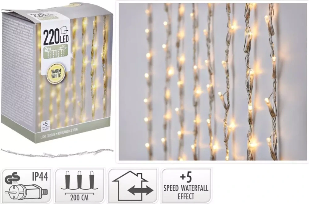 HOMESTYLING Svetelná reťaz VODOPÁD teplá biela 220 LED / 2 m KO-AX8405800