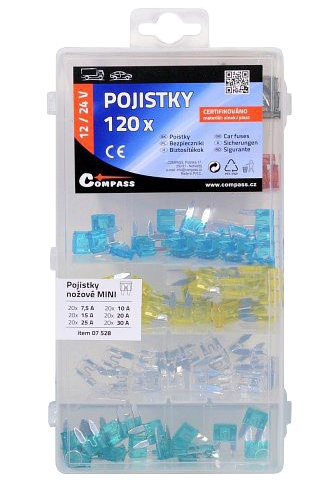 Pojistky nožové MINI sada 120ks 7,5/10/15/20/25/30Amp