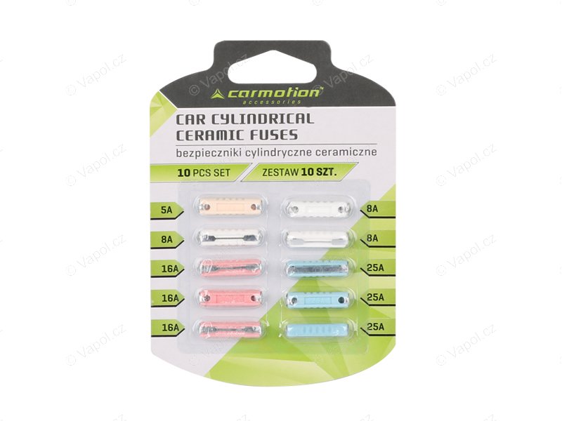 Poistky blister valcové, plast, 10 ks, Carmotion