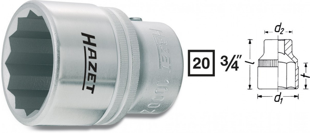 Vnútorný nástrčný kľúč 3/4" dvanásťhranný 34 mm HAZET, 1000Z-34 - HA001613
