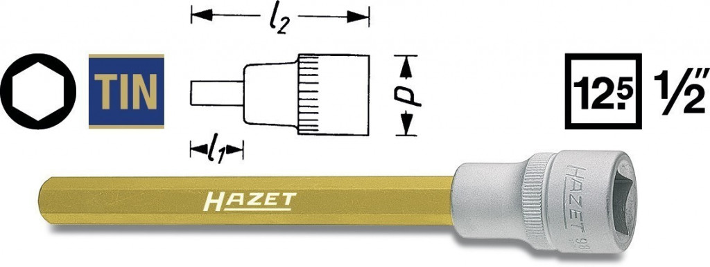 Dlhá hlavica s bitom HEX 1/2" S9 Hazet 986LG-9 - HA156481