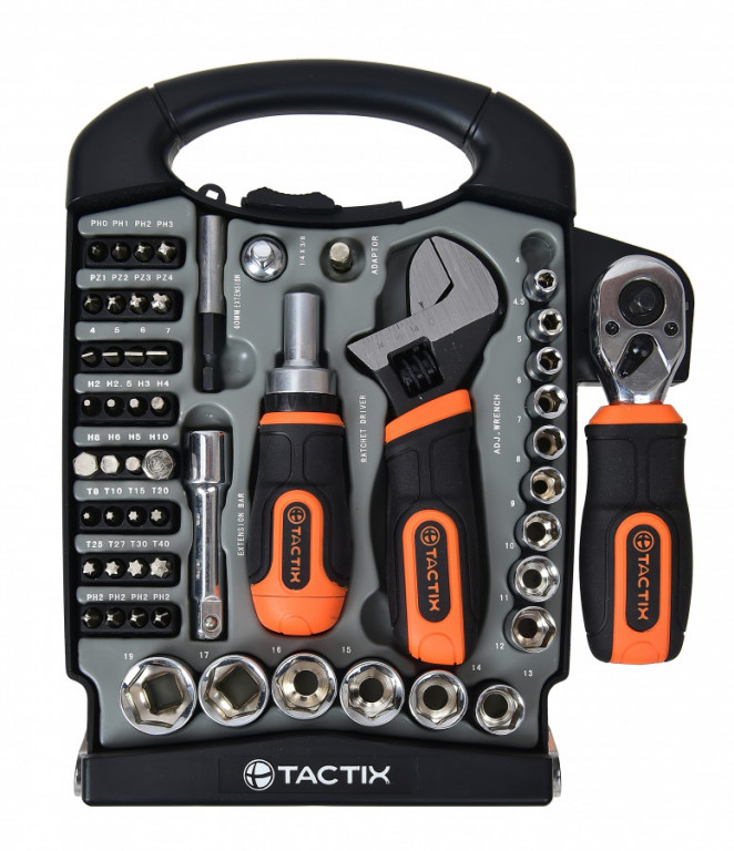 Súprava náradia s obojstrannou račňou 1/4" a 3/8", 55 ks - TC900154