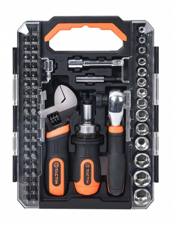 Súprava náradia s obojstrannou račňou 1/4" a 3/8", 56 ks - TC900191