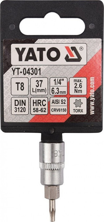 Hlavica s bitom TORX 1/4" T8 YATO - YT-04301