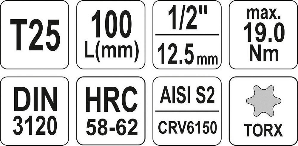 Hlavica s bitom TORX 1/2" T25 YATO - YT-04321