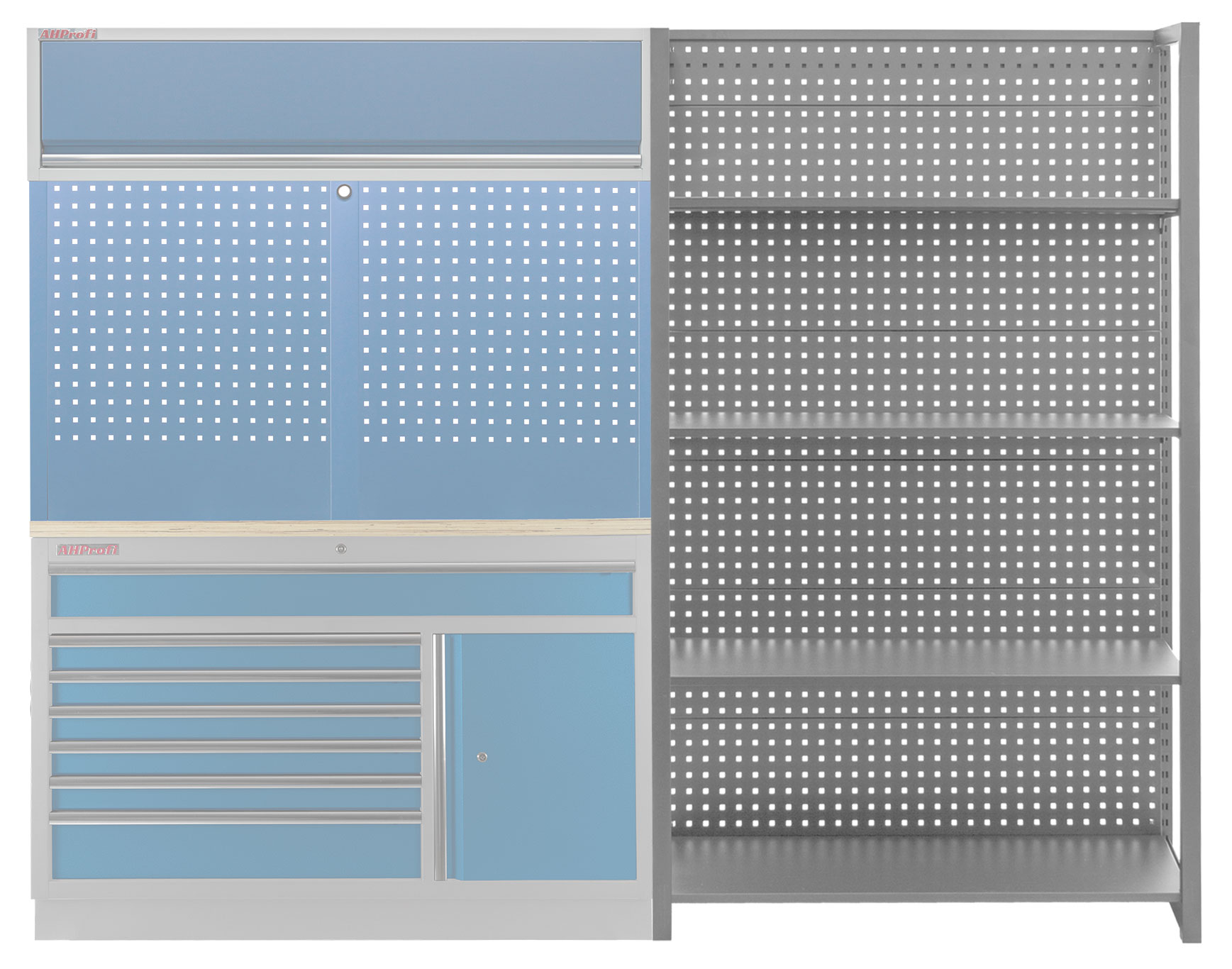 Kovový regál s dierovanou doskou, 1200 x 458 x 2000 mm - MTJA1200