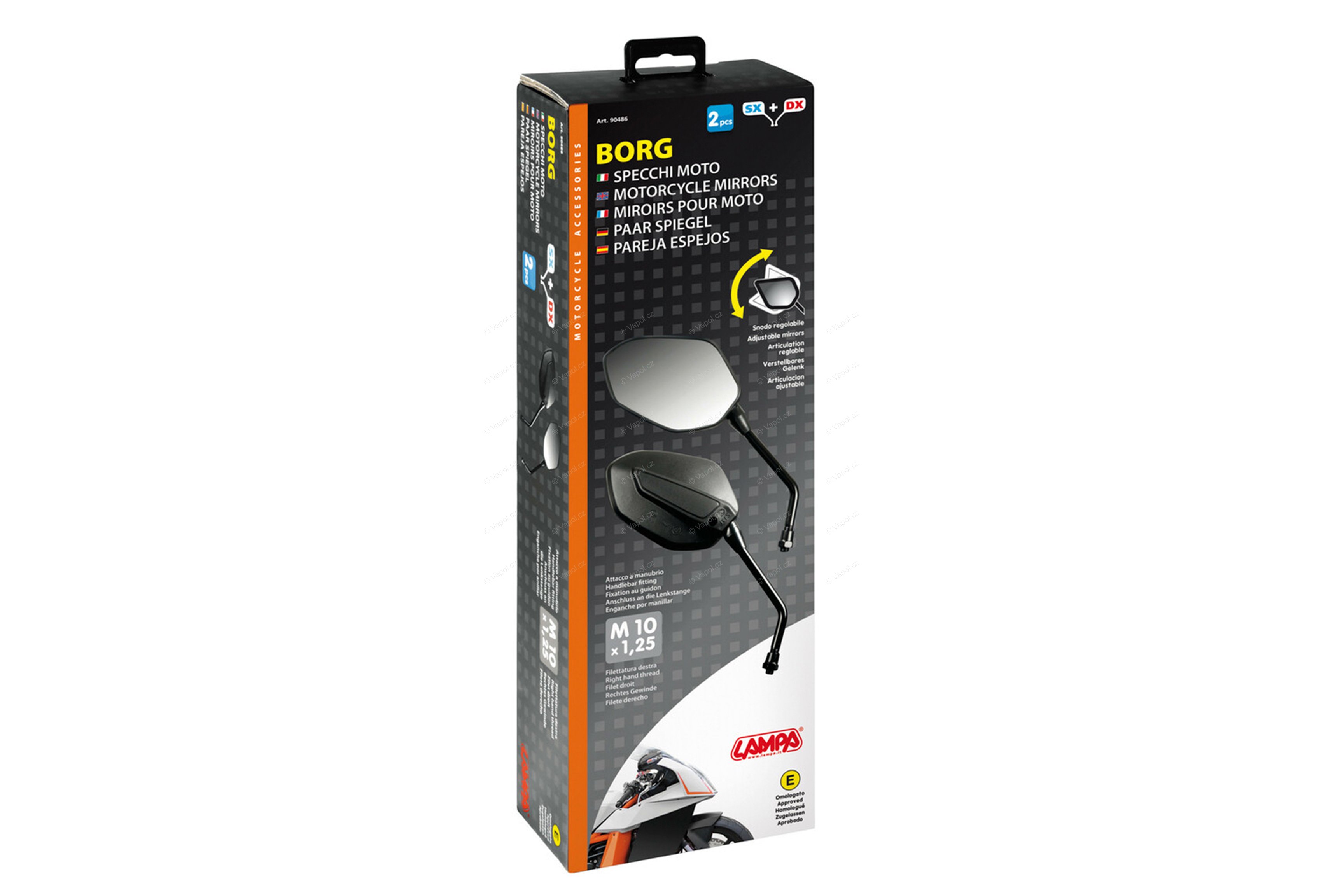 Zrkadlá na motocykel BORG, LAMPA