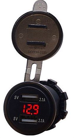 Napájacia zdierka 2xUSB 5V/2,1A s voltmetrom