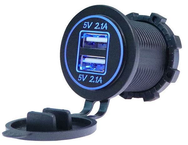 Napájacia zdierka 2xUSB, 2,1A+2,1A s modrým podsvietením