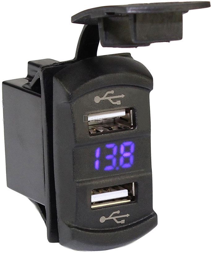 Napájacia zdierka 2x USB - typ Carling s voltmetrom - modrý