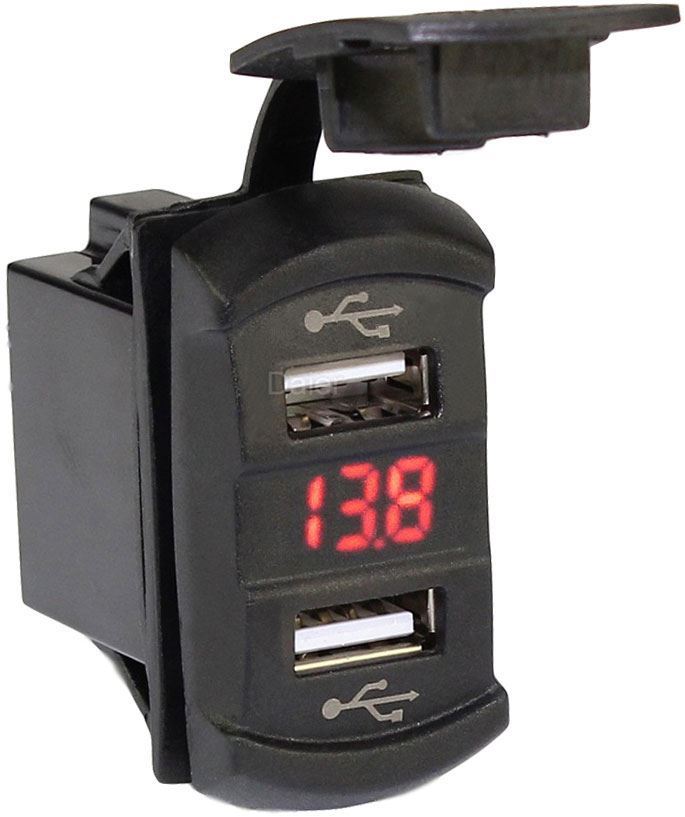 Napájacia zdierka 2x USB - typ Carling s voltmetrom - červený