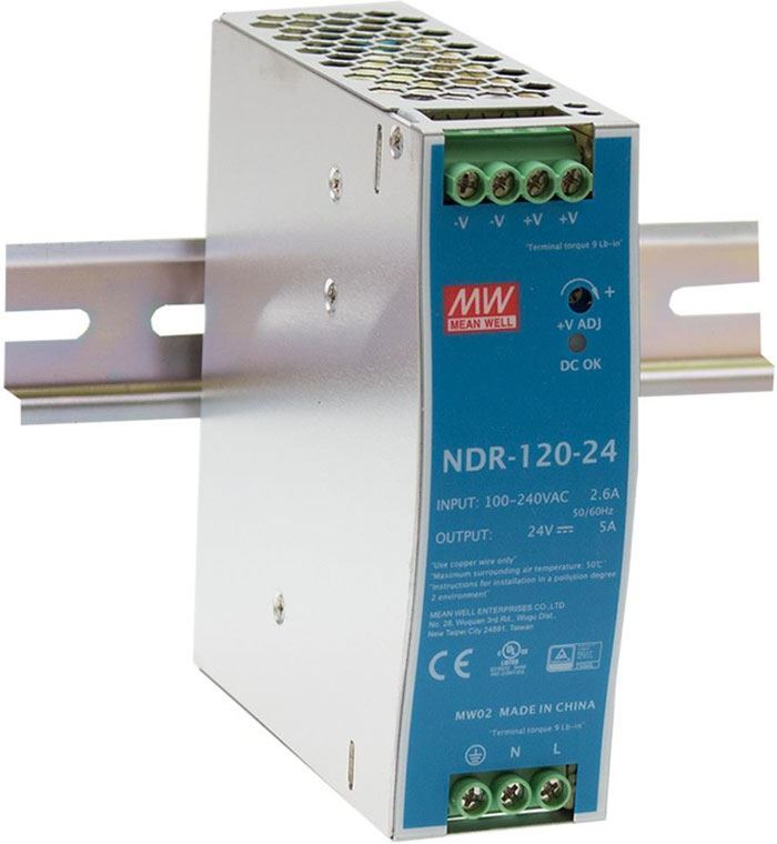 Priemyselný zdroj Mean Well NDR-120-24, 24V=/120W spínaný na DIN lištu