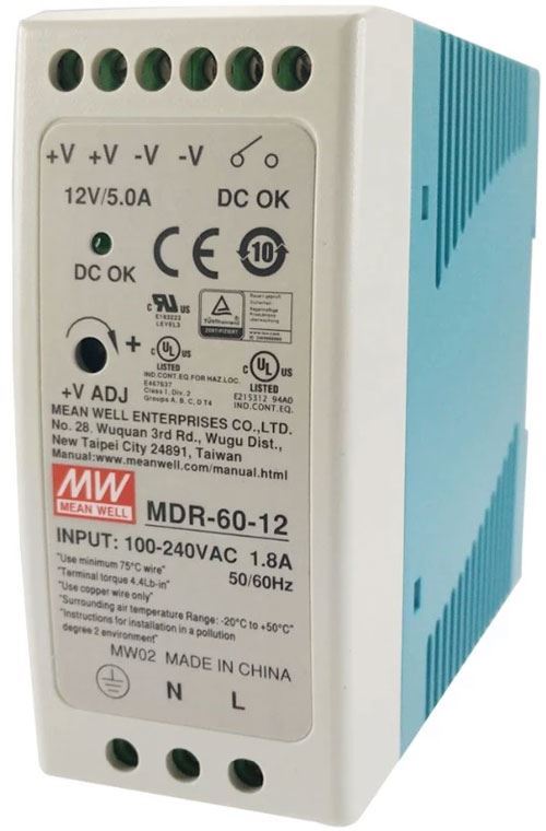 Priemyselný zdroj Mean Well MDR-60-12, 12V=/60W spínaný na DIN lištu
