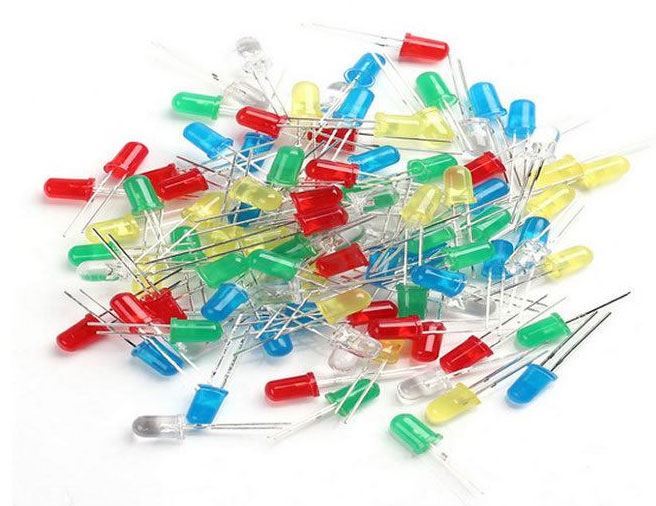LED 5mm červená, zelená, biela, žltá, modrá, balenie 100ks