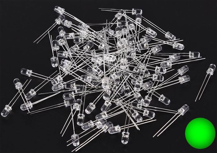 LED 5mm zelená číra, balenie 100ks