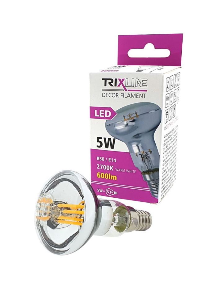Dekoračná LED žiarovka FILAMENT Trixline R50, 5W, teplá biela