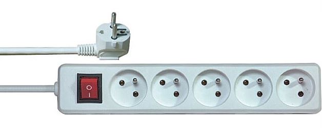 Predlžovací prívod 5m-5x10A + vypínač, 3x1mm2