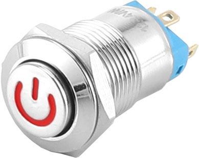 Vypínač stláčací OFF-ON 12mm 230VAC/3A 1P, červené presvet.12-24V