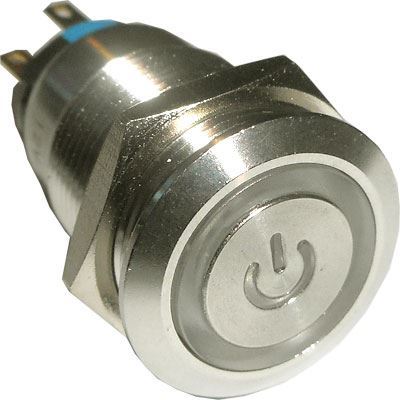 Vypínač stláčací OFF-ON LAS1-19F 250V/5A, modré presvetlenie 12V