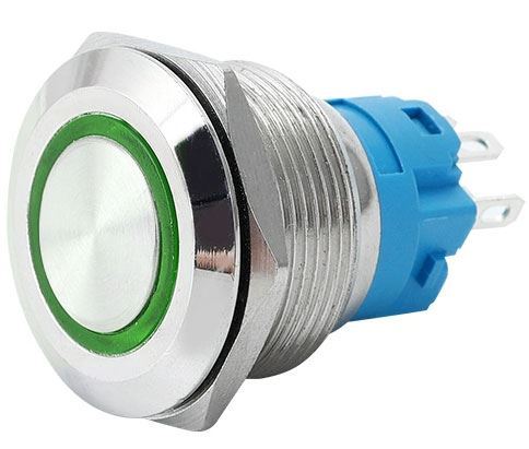 Tlačidlo OFF-(ON) 22mm 250V/5A, zelené presvetlenie 12-24V