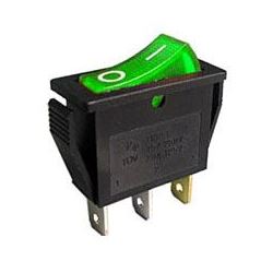 Vypínač kolískový OFF-ON 1pol.250V/15A, zelený, presvetlenie 230V