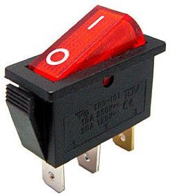 Vypínač kolískový OFF-ON 1pol.250V/15A červený, presvetlenie 230V