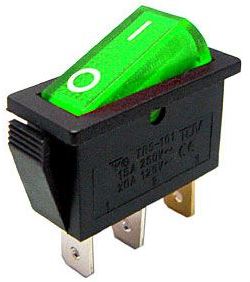Vypínač kolískový OFF-ON 1pol.250V/15A zelený