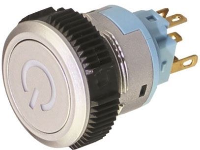 Vypínač stláčací L22F-11PL-SS, ON-ON 1pól. 250V/3A, modré presvetlenie