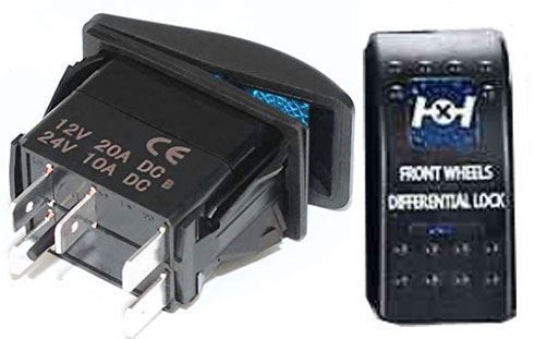Vypínač kolískový A11625ABL-J37 ON-OFF 2p.12VDC/20A modrý, presvetlený