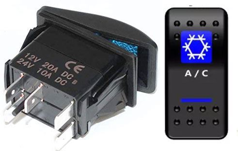 Vypínač kolískový A11625ABL-J40 ON-OFF 2p.12VDC/20A modrý, presvetlený