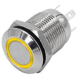 Tlačidlo OFF-(ON) 12mm, 250V/2A, žlté presvetlenie 12V