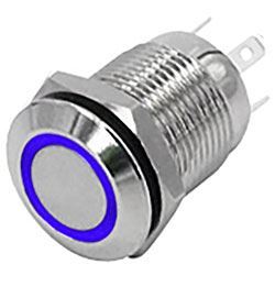 Tlačidlo OFF-(ON) 12mm, 250V/2A, modré presvetlenie 12V