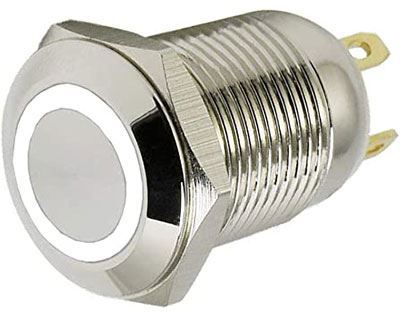 Tlačidlo OFF-(ON) 12mm, 250V/2A, biele presvetlenie 12V