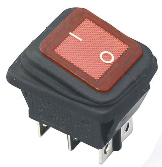 Vypínač kolískový KCD2-202W, ON-ON 250V/20A červený vodotesný