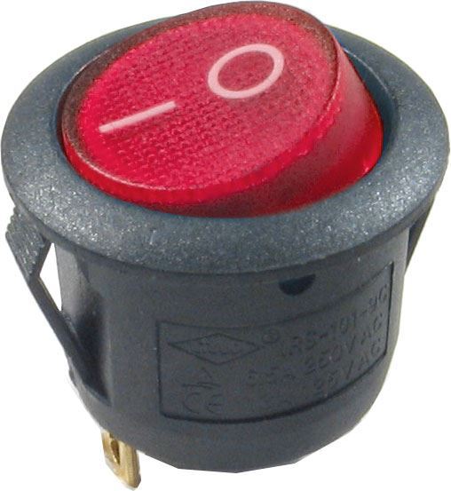 Vypínač kolískový MIRS101-9C, ON-OFF 1p.250V/6,5A červený, presvetlený