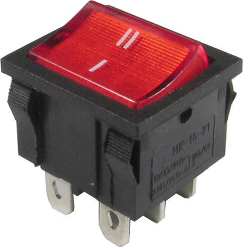 Prepínač kolískový MRS-202-4, ON-ON 2pol.250V/6A červený, presvetlený