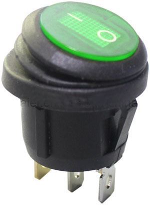 Vypínač kolískový KCD1-5-101NW, OFF-ON 1pol.250V/6A zelený vodotesný