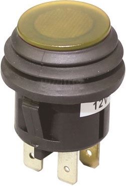 Vypínač stláčací ASW-29D, OFF-ON 1pol.12V/20A žltý vodotesný