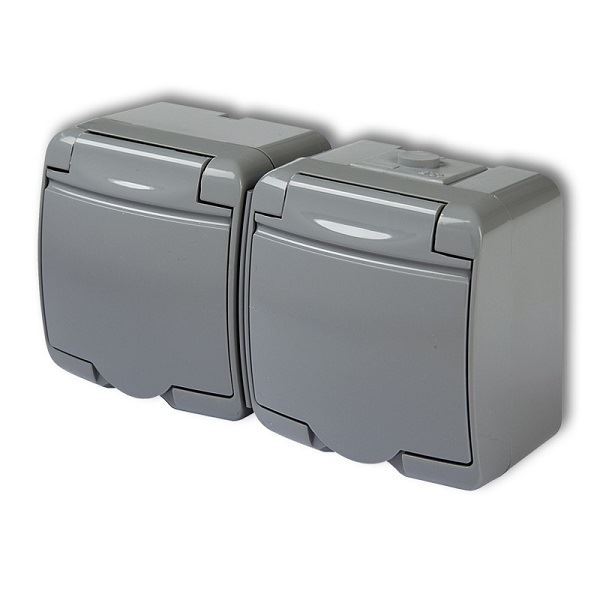 Dvojzásuvka 250V/16A IP54, sivá, Karlik