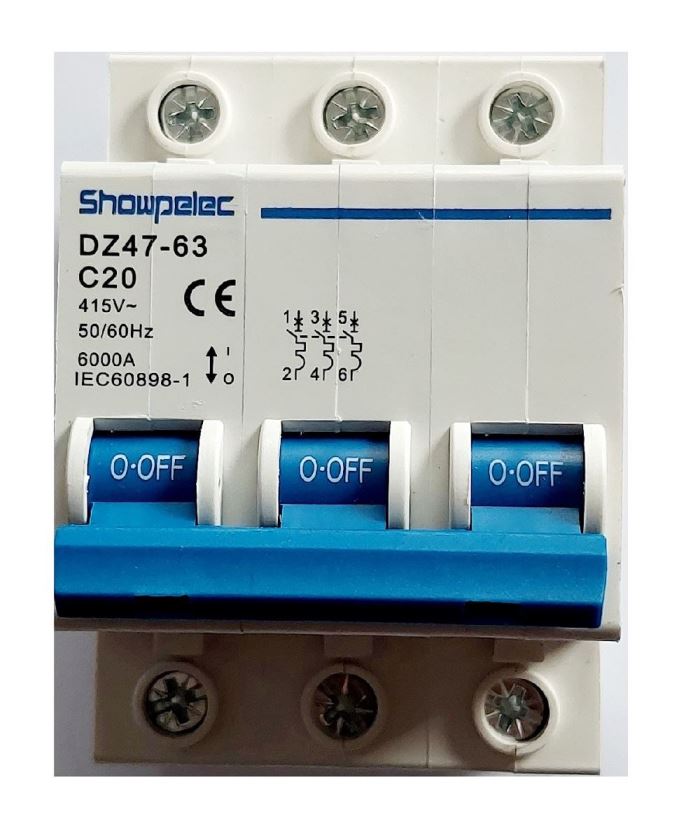 Istič Showpelec DZ47-63 C20 400V/20A/C 3fázový na DIN lištu