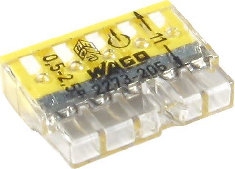 Svorka Wago 2273-205, 0,5 - 2,5 mm2, 5-pólová, transparentná/biela