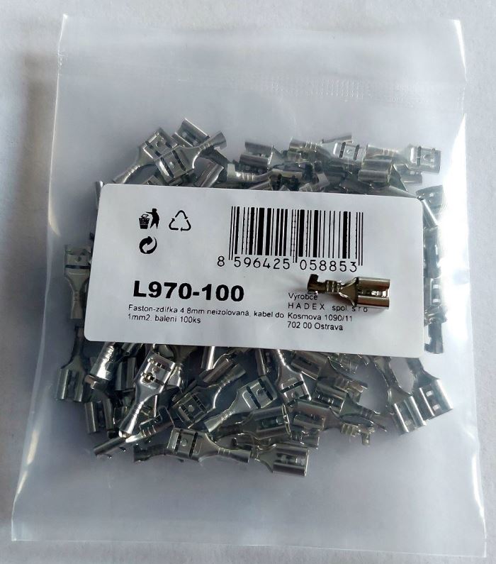 Faston-zdierka 4,8mm neizolovaná, kábel do 1mm2, balenie 100ks