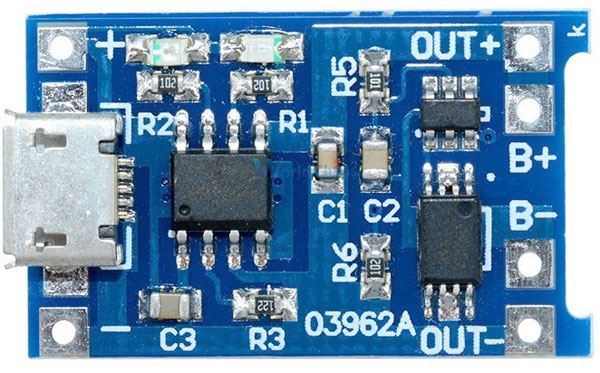 Nabíjačka Li-Ion článku 1A s ochranou, modul s IO TP4056 (micro USB)
