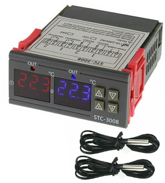 Digitálny termostat duálny - STC-3008 rozsah -55 ° C ~ 120 ° C, 12V DC