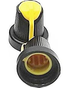 Prístrojový gombík 15x17mm, hriadeľ 6mm čierno-žltý