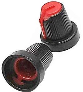 Prístrojový gombík 15x17mm, hriadeľ 6mm čierno-červený