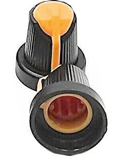 Prístrojový gombík 15x17mm, hriadeľ 6mm čierno-oranžový
