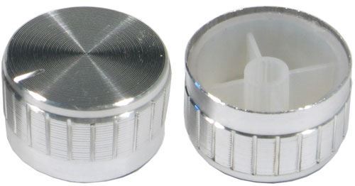 Prístrojový gombík 18T 30x17mm, hriadeľ 6mm strieborný