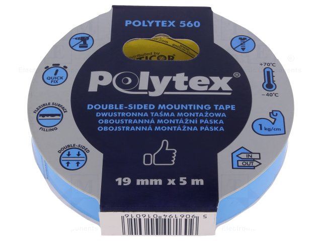 Obojstranná lepiaca penová páska ANTICOR POLYTEX 560, šírka 19mm, 5m