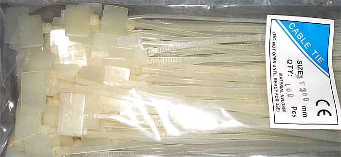 Sťahovacia páska 3x200mm biela so štítkom, balenie 100ks